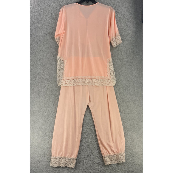Vtg Erica Loren Pajama Set Pjs Dress Sz Large Lace Peach USA - Picture 6 of 16
